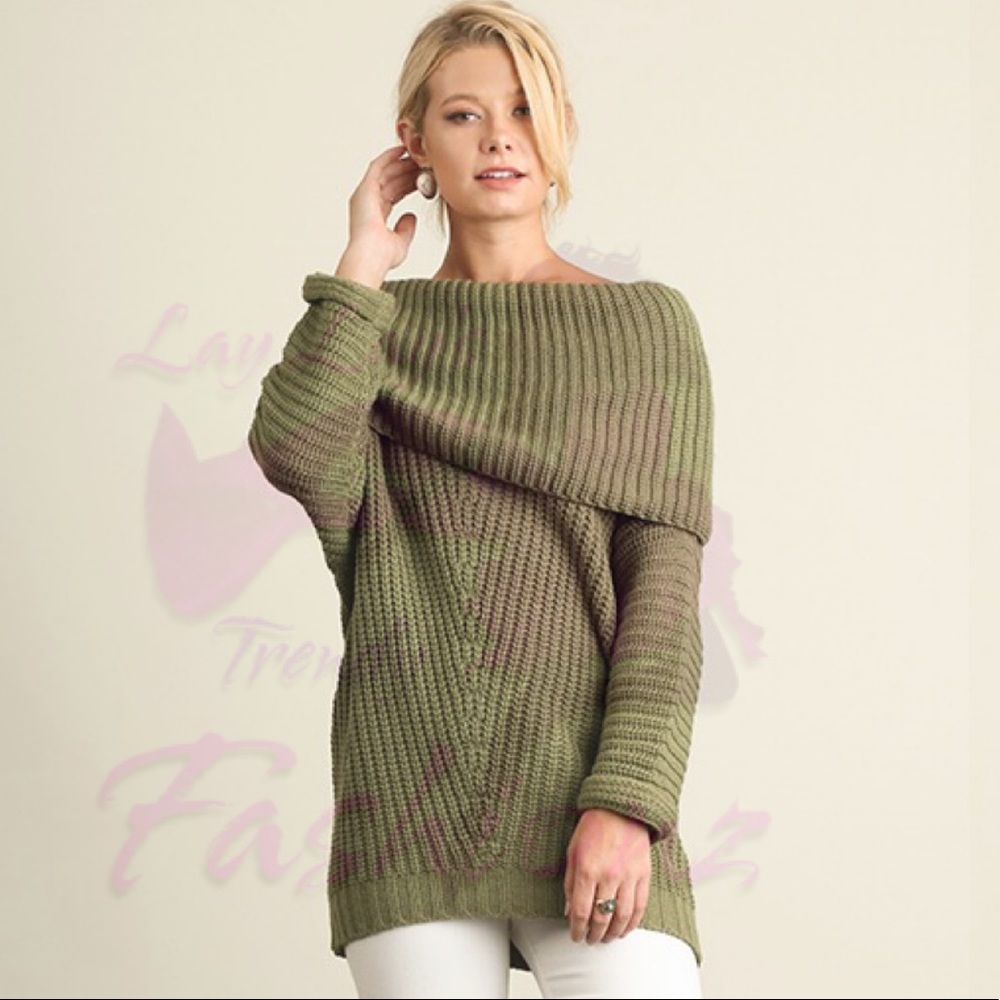 Fold Over Ribbed Sweater - Picture 1 of 6